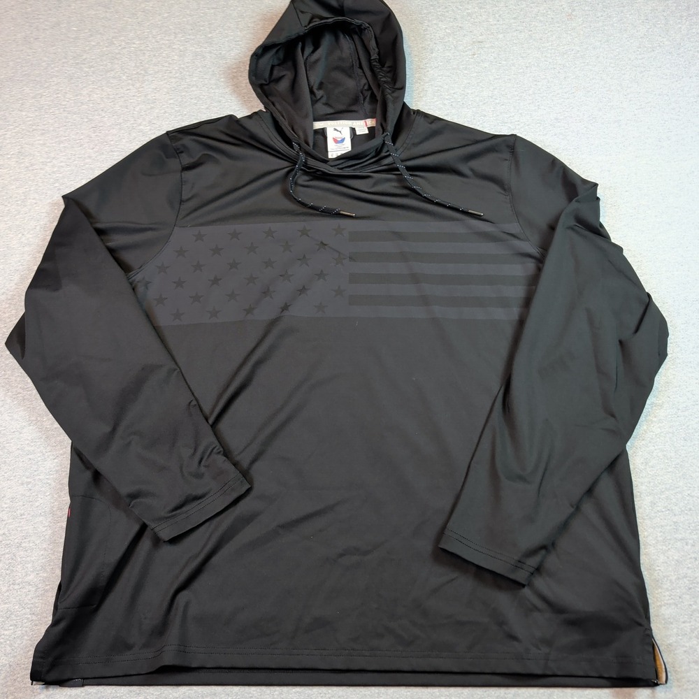 PUMA Volition America Golf Hoodie Mens XL Black Flag 537474-02 Patriotic